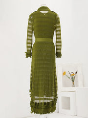 Olive Green Sheer Ruffle Maxi Dress
