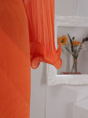 Sunset Ombre Pleated Ruffle Midi Dress