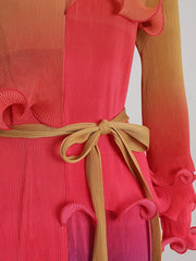 Ombre Sunset Ruffle Pleated Dress