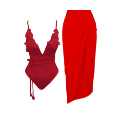 New Flower Deep V Neck Swimwear