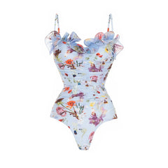 Feminine Ruffle Detail Floral Swimwear