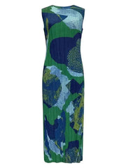 Abstract Jungle Print Sleeveless Pleated Midi Dress