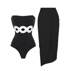 Monochrome Elegance Strapless Swimsuit