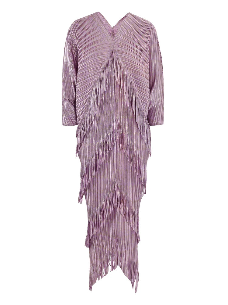 Shimmering Mauve Layered Fringe Dress