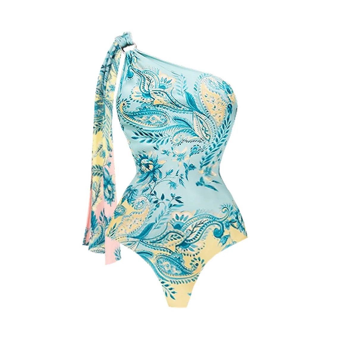 One-Shoulder Paisley Print Swimsuit