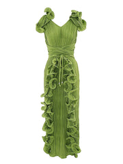 Leaf Pleated Maxi Dress