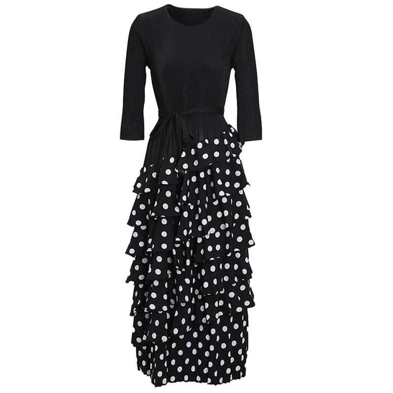 Black Polka Dot Ruffle Tiered Midi Dress
