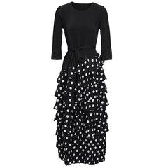 Black Polka Dot Ruffle Tiered Midi Dress