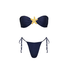 Starfish Bikini Set with Sheer Mesh Drawstring Cover-Up Skirt