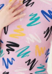 Navy Multicolor Leaf Print Pleated Knit Top