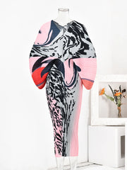 Abstract Print Pleated Kimono Dress
