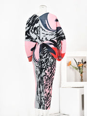Abstract Print Pleated Kimono Dress