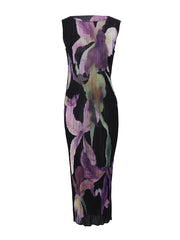 Midnight Bloom Pleated Bodycon Dress
