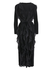Elegant Black Ruffle Mesh Maxi Dress