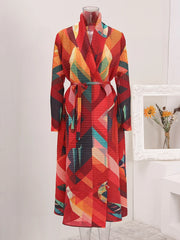 Vibrant Geometric Print Pleated Wrap Dress