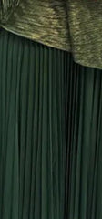 Elegant Green Kimono-Inspired Pleated Skirt Set with Fringe Sleeve Detail