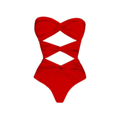 Crisscross Cutout One-Piece Swimsuit with Ruched Maxi Skirt