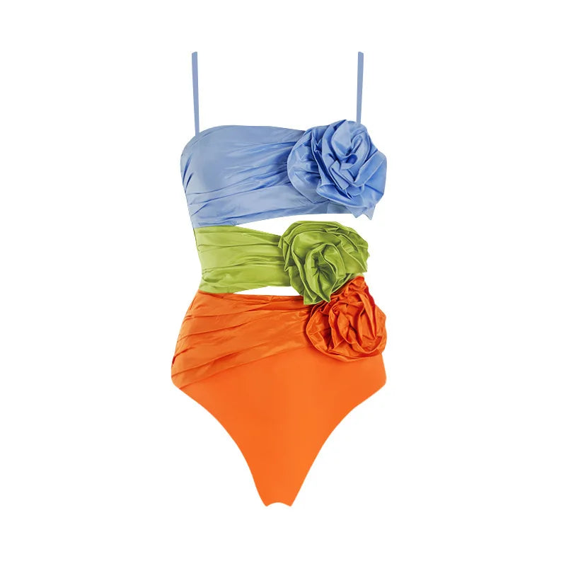 Sunset Stripe Floral Swimsuit with Matching Wrap