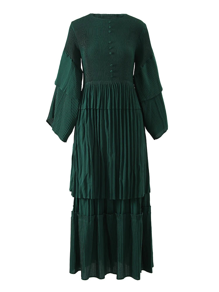 Emerald Pleated Tiered Maxi Dress