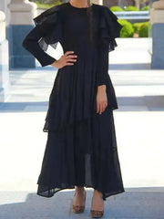 Rust Ruffle Sleeve Asymmetrical Maxi Dress