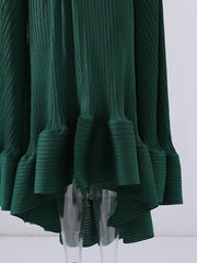 Emerald Green Pleated A-Line Dress