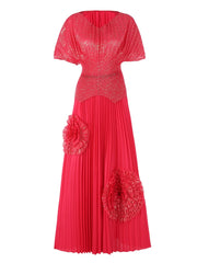 Radiant Red Pleated Gown
