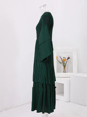 Emerald Pleated Tiered Maxi Dress