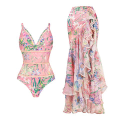 Watercolor Tropical Ruffle Detail Swimsuit
