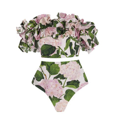 Floral Bloom Ruffle Bikini & Maxi Skirt Set