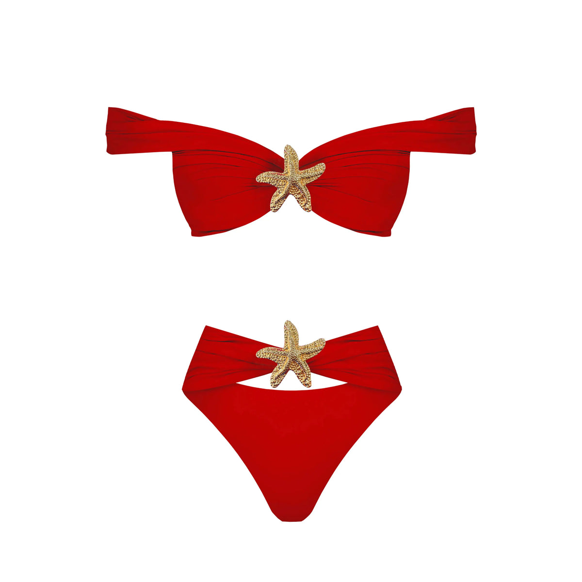 Coral Starfish Bikini with Red Sarong