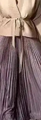 Taupe Kimono Wrap Top & Chocolate Pleated Maxi Skirt Set