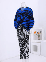 Zebra Print Contrast Pleated Batwing Maxi Dress