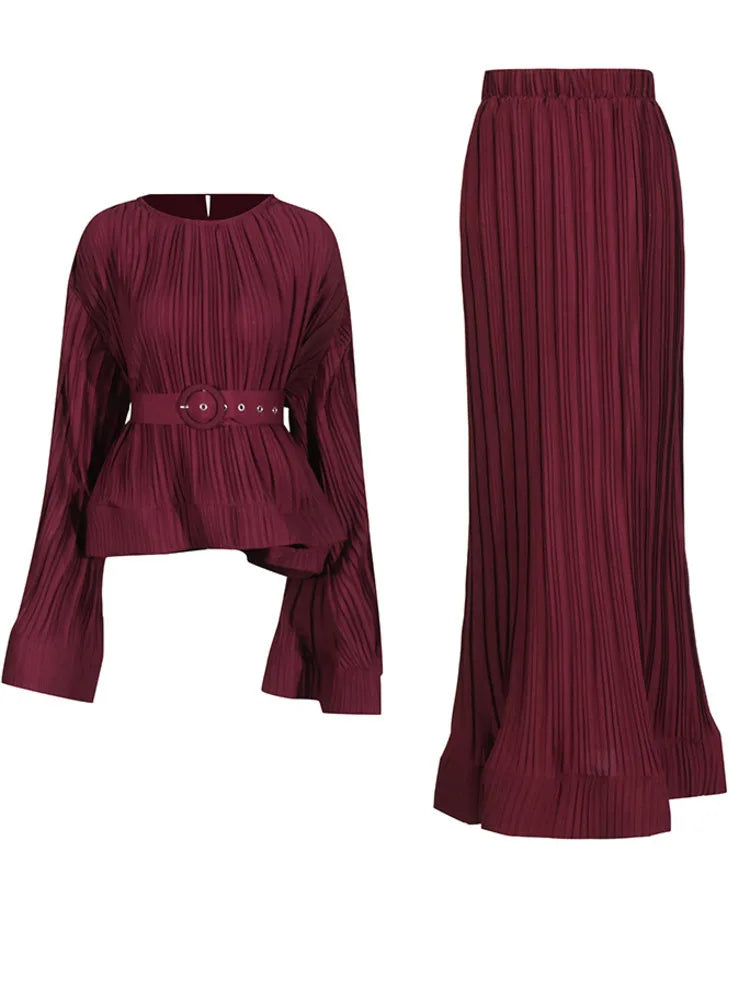 Burgundy Pleated Co-Ord Set