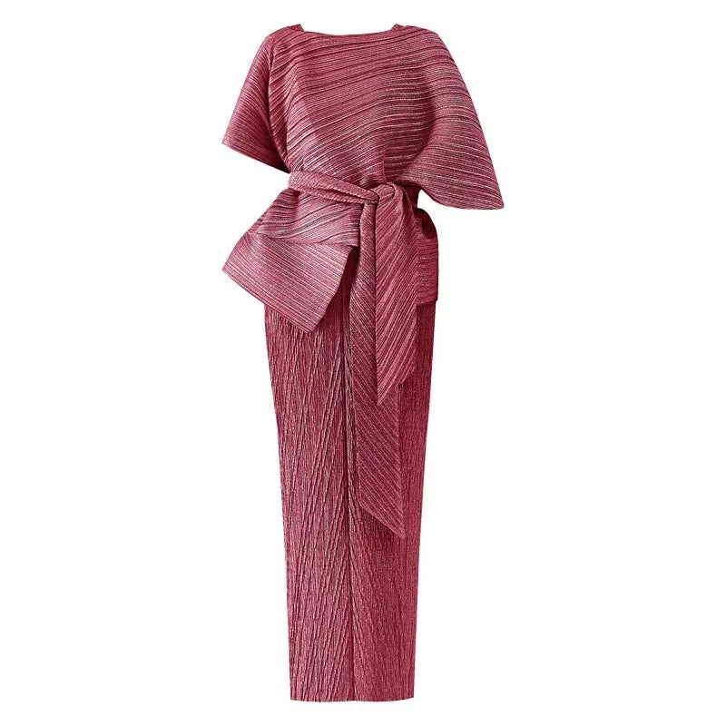 Asymmetric Pleated Kaftan Dress