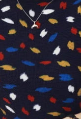 Navy Multicolor Leaf Print Pleated Knit Top