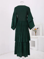 Emerald Pleated Tiered Maxi Dress