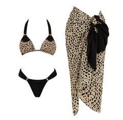 Chic Noir Wave-Print One-Piece Swimsuit & Matching Tie Sarong Set