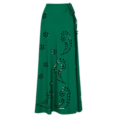 Emerald Breeze Laser-Cut Swimsuit & Matching Wrap Skirt Set