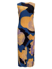 Abstract Jungle Print Sleeveless Pleated Midi Dress