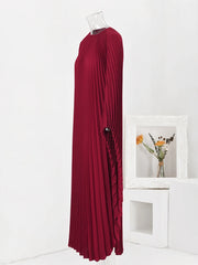 Burgundy Accordion Pleated Kaftan Dress