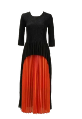 High-Low Pleated Contrast Midi Dress