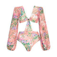 Watercolor Tropical Ruffle Detail Swimsuit