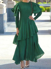Rust Ruffle Sleeve Asymmetrical Maxi Dress