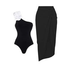 Monochrome Elegance Strapless Swimsuit