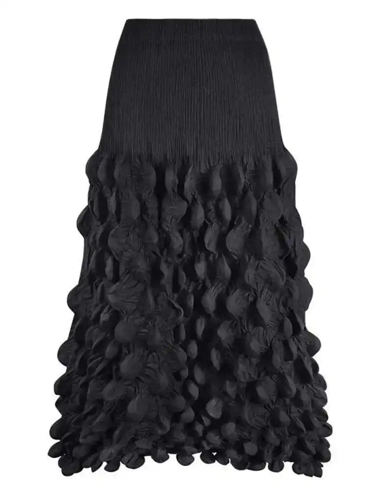 Elegant Pleated Bubble‑Hem Midi Skirt