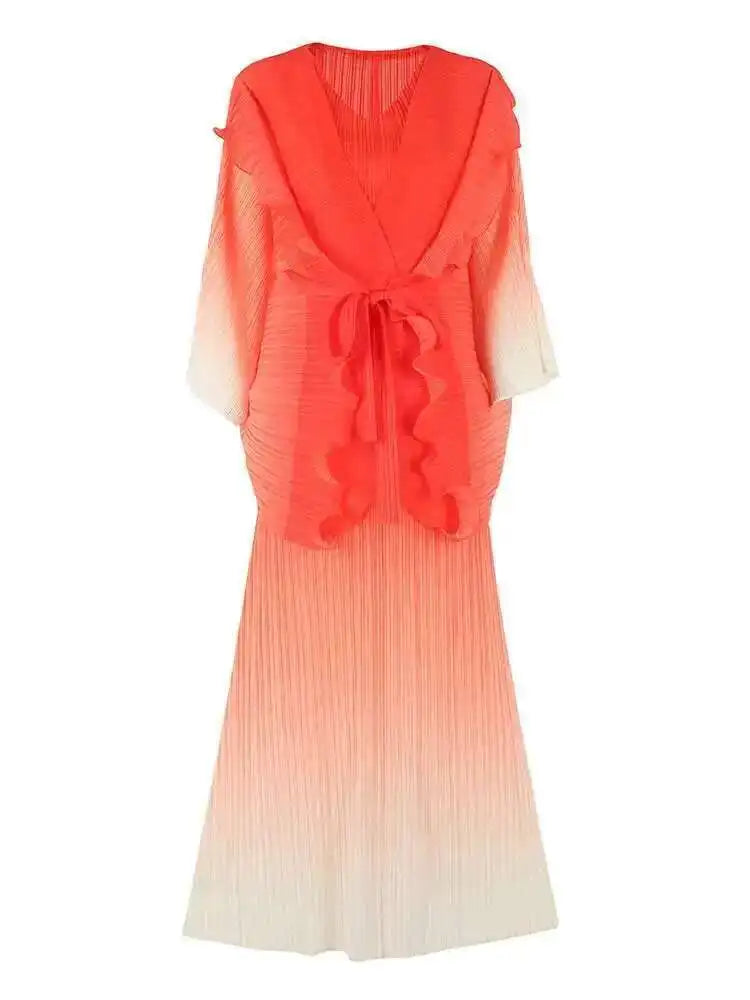 Pink to Ivory Ombre Pleated Maxi Dress
