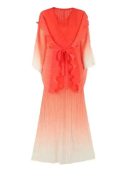 Pink to Ivory Ombre Pleated Maxi Dress