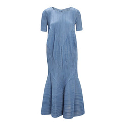 Modern Blue Pleated Midi Dress
