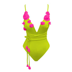 New Flower Deep V Neck Swimwear