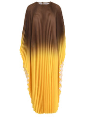Elegant Olive Ombre Pleated Maxi Dress